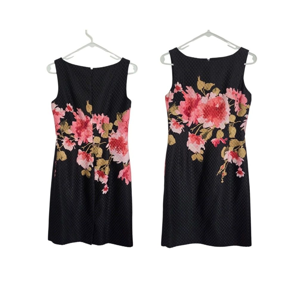 Tahari ASL black floral sleeveless crew neck sheath dress 2P Textured Jacquard